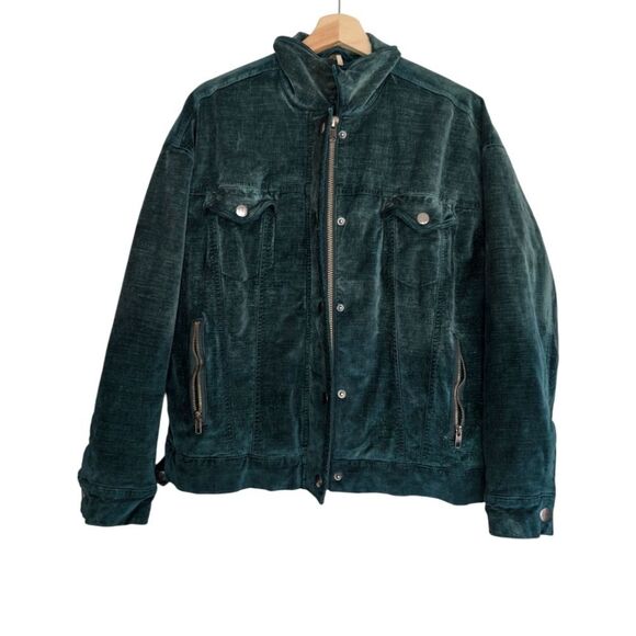 Free People Emerald Green Velvet Trucker Jacket with Silver Buttons Size Xs - Picture 14 of 16